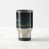 金色のクリスマスツリーの青いモチーフ トラベルマグ (中央)