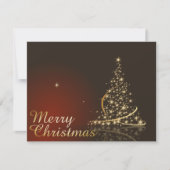金色のクリスマスツリーを持つ赤いクリスマステーマ 招待状 (正面)