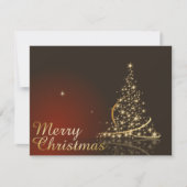 金色のクリスマスツリーを持つ赤いクリスマステーマ 招待状 (正面)