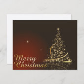 金色のクリスマスツリーを持つ赤いクリスマステーマ 招待状 (正面/裏面)