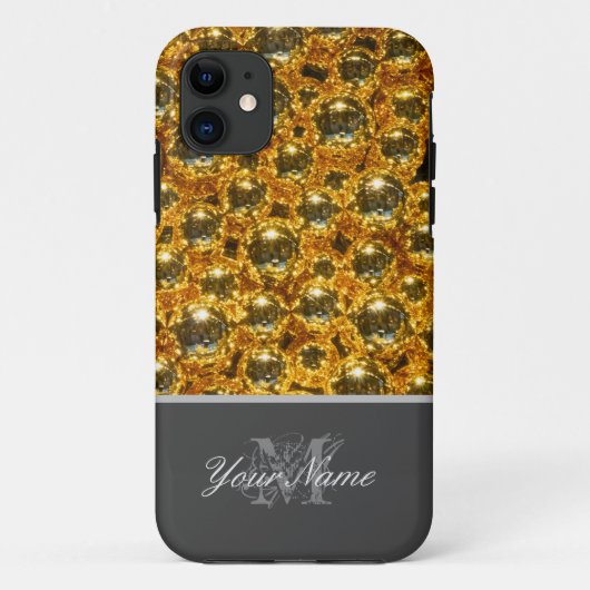 金色のクリスマスボールでカスタマイズ可能なモノグラム! Case-Mate iPhoneケース (裏面)