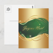 金色のクリスマスモチーフと緑の背景 ポストカード (正面/裏面)