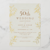 金色のクリーム色の50周年記念結婚式 箔招待状 (正面)