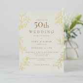 金色のクリーム色の50周年記念結婚式 箔招待状 (立ち正面)