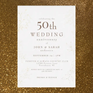 金色のクリーム色の50周年記念結婚式 箔招待状