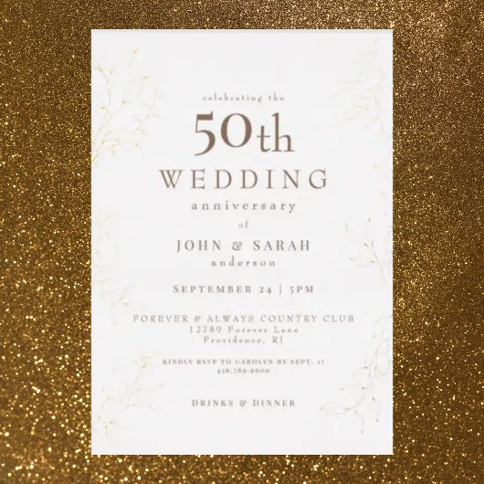 金色のクリーム色の50周年記念結婚式 箔招待状