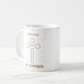 金色のクロスデザインの初聖体拝領グッズ コーヒーマグカップ (正面左)