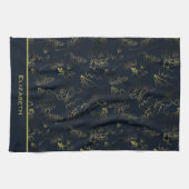 金色のグラデーションの花のパタパーソナライズされたーン名 キッチンタオル (横)