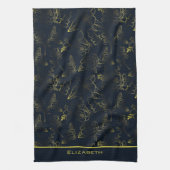 金色のグラデーションの花のパタパーソナライズされたーン名 キッチンタオル (縦)