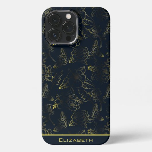 金色のグラデーションの花のパタパーソナライズされたーン名 iPhoneケース (裏面)