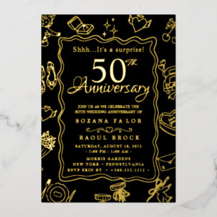 金色のサプライズ 50周年記念結婚式  箔招待状