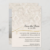 金色のスクロールダマスクアイボリー金ゴールド日付を保存 セーブザデート (正面/裏面)