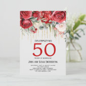 金色のストリングライトと赤いバラ 50周年記念 招待状 (スタンド正面)