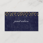 金色のスポットパターンを持つシックなブルーのテクスチャ 名刺 (正面)