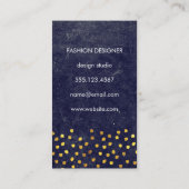 金色のスポットパターンを持つシックなブルーのテクスチャ 名刺 (裏面)