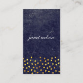 金色のスポットパターンを持つシックなブルーのテクスチャ 名刺 (正面)