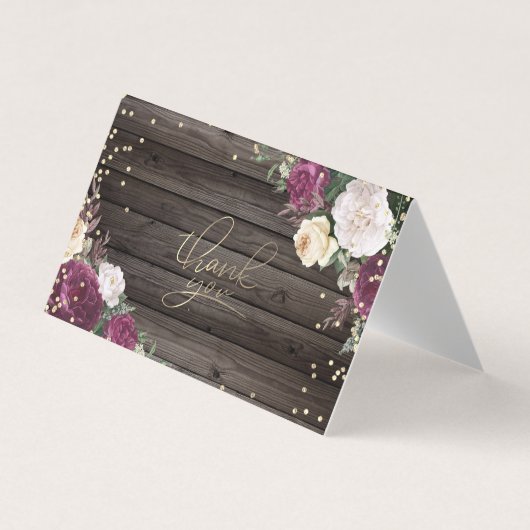 金色のダイヤモンドとボルドーの花の木の感謝カード 名刺 (正面)