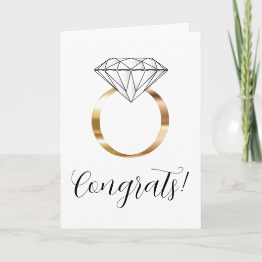 金色のダイヤモンドの結婚指輪 おめでとう カード (正面)