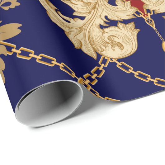 金色のダマスクの継ぎ目のない模様。ヴィンテージインディアン壁 ラッピングペーパー (ロールコーナー)