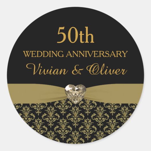 金色のダマスク調 50周年 結婚記念日 ステッカー (正面)