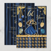 金色のダンスカップルと祝う60歳の誕生日 招待状 (正面/裏面)