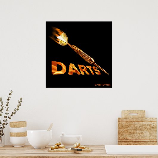 金色のダーツを文字で炎に包んだダーツスタイリッシュ ポスター (キッチン)