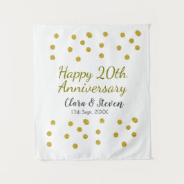 金色のドットがきらきらと輝く幸せな20周年結婚記念日 タペストリー
