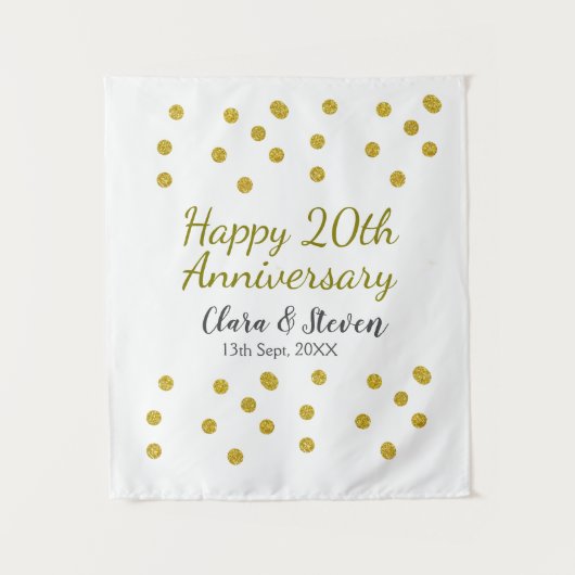 金色のドットがきらきらと輝く幸せな20周年結婚記念日 タペストリー (正面)