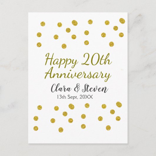 金色のドットがきらきらと輝く幸せな20周年結婚記念日 ポストカード (正面)