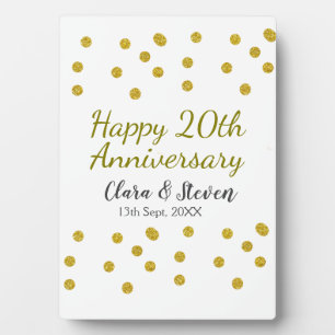 金色のドットがきらきらと輝く、幸せな20周年結婚記念日 フォトプラーク