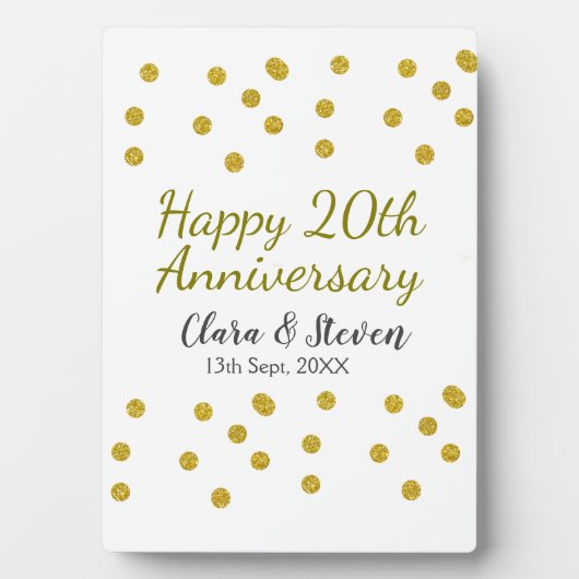 金色のドットがきらきらと輝く、幸せな20周年結婚記念日 フォトプラーク (正面)
