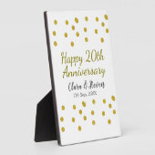 金色のドットがきらきらと輝く、幸せな20周年結婚記念日 フォトプラーク (側面)