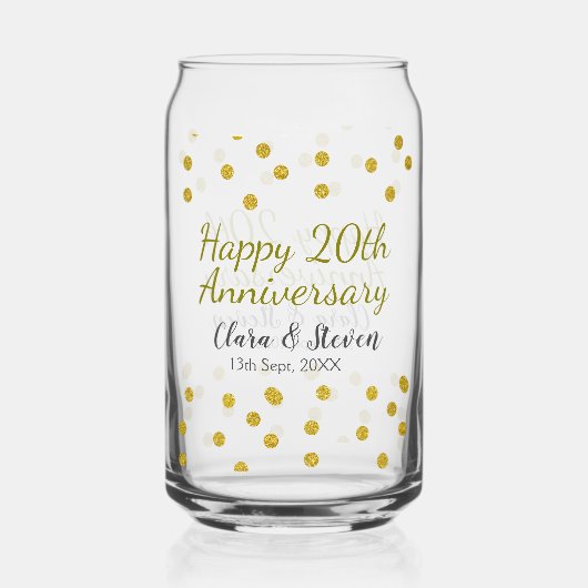 金色のドットがきらめくハッピー20周年記念結婚記念日 ガラス缶 (正面)