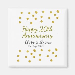 金色のドットが輝くハッピー20周年記念結婚式 マグネット