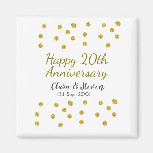 金色のドットが輝くハッピー20周年記念結婚式 マグネット (正面)