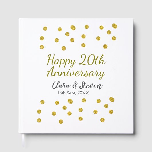 金色のドットが輝くハッピー20周年記念結婚記念日 ゲストブック (正面)