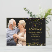 金色のハートが舞う50周年記念結婚式フォトフレーム 2枚の写真 セーブザデート (スタンド正面)