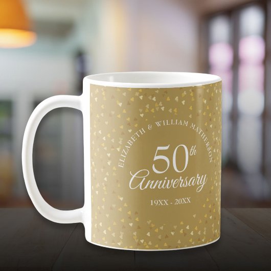 金色のハートでお祝いする結婚50周年記念 コーヒーマグカップ