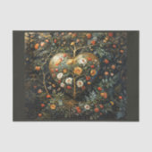 金色のハートと中世の花のコンポジション - 薄葉紙 (正面)