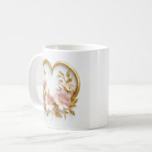 金色のハートと繊細なピンクの花 コーヒーマグカップ (正面左)