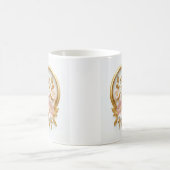 金色のハートと繊細なピンクの花 コーヒーマグカップ (中央)