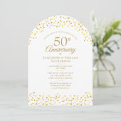 金色のハートのアーチの50回目の結婚記念日デザイン 招待状 (スタンド正面)
