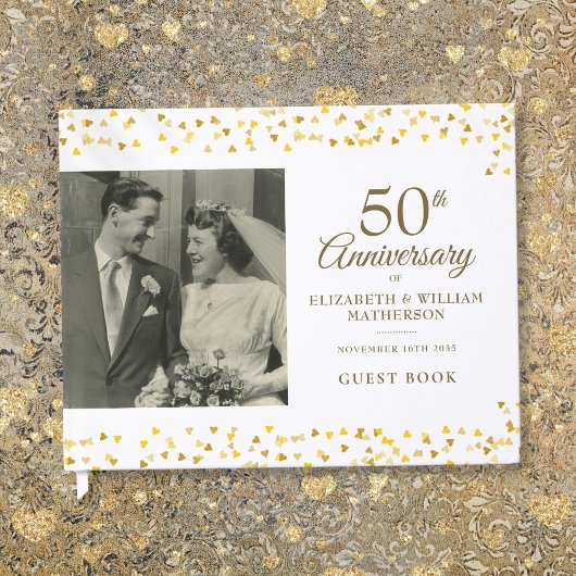 金色のハートのフォト 50回目の結婚記念日 ゲストブック