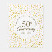 金色のハートの紙吹雪で祝う結婚50周年記念 フリースブランケット (正面)