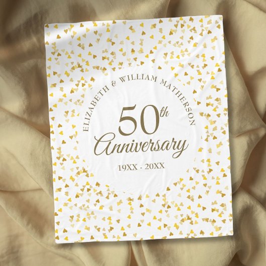 金色のハートの紙吹雪で祝う結婚50周年記念 フリースブランケット