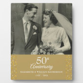 金色のハートの50回目の結婚記念日の写真 フォトプラーク (正面)