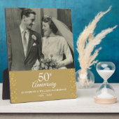 金色のハートの50回目の結婚記念日の写真 フォトプラーク (側面)