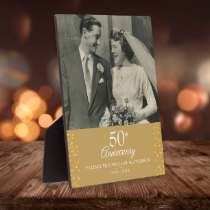 金色のハートの50回目の結婚記念日の写真 フォトプラーク
