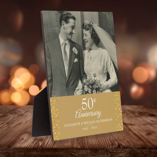 金色のハートの50回目の結婚記念日の写真 フォトプラーク
