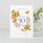 金色のバラのリボンの50歳の誕生日招待状 シーズンカード (スタンド正面)